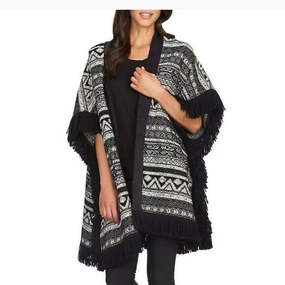 Tweed Sweater Jacket Womens Open Front Cardigan Boho Cape XS NWT - Picture 1 of 11